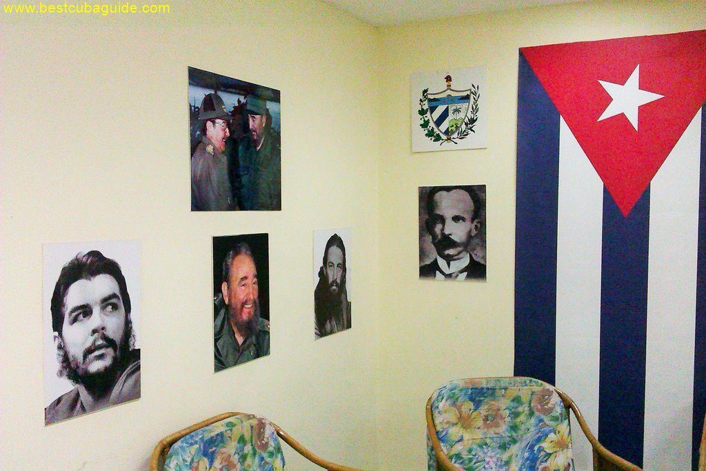 The Habana Libre Hotel is filled with photos and memorabilia of the revolution and Fidel Castro. On this wall, located in an isolated nook on the 4th floor of the hotel, there is an impromptu display of patriotism. There are photos of Castro, Che, Jose Marti and the Cuba flag.